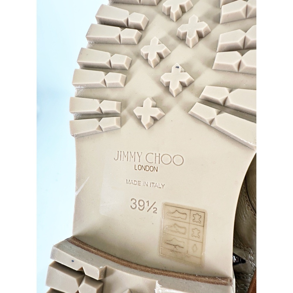 Jimmy Choo Cora Combat Boots 39.5 Beige Patent Leather Lug Sole Luxury Designer - Picture 5 of 14